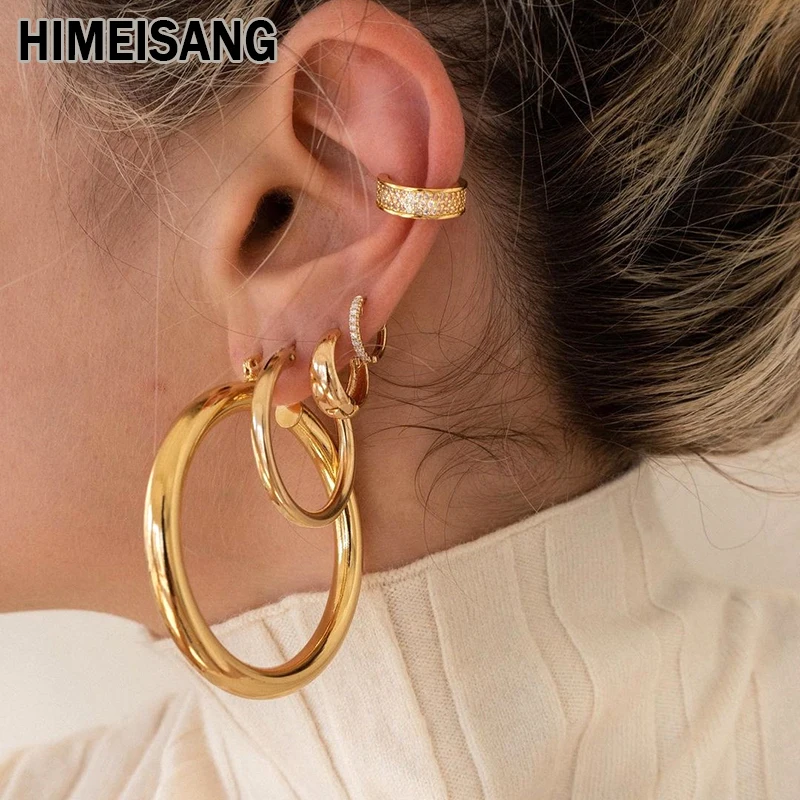 HIMEISANG Real Gold Plated Round Smooth Hoop Earrings For Women Vintage Piercing Big Circle Cz Ear Cuff Hoops Jewelry Wholesale
HIMEISANG Real Gold Plated Round Smooth Hoop Earrings For Women Vintage Piercing Big Circle Cz Ear Cuff Hoops Jewelry Wholesale