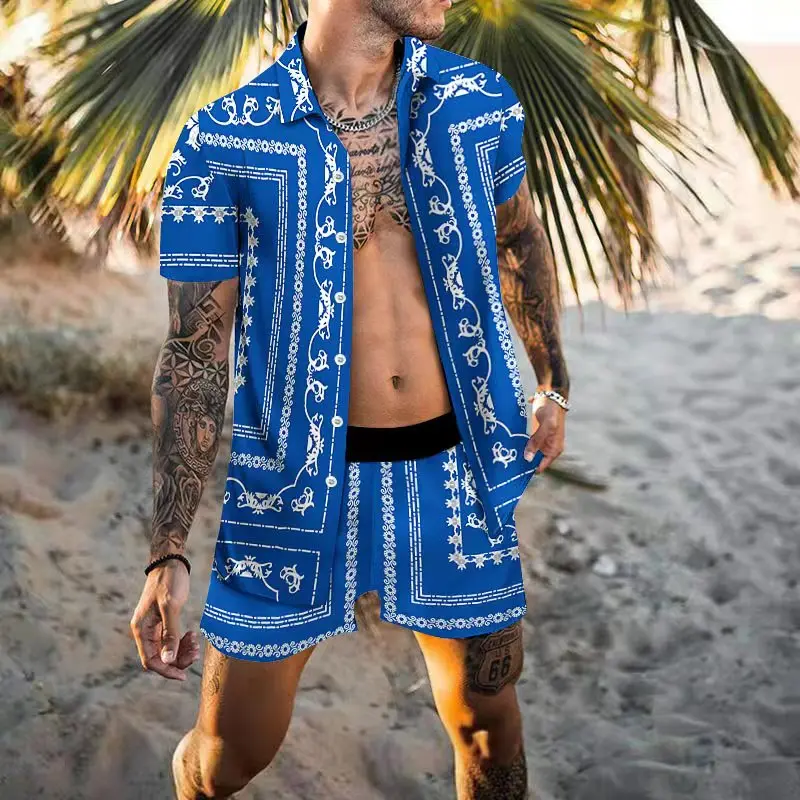 Summer Men Hawaiian Sets Blue Print Short Sleeve Button Shirt Beach Shorts Two Set Streetwear Casual Holiday Men's 2 Piece Suit
Summer Men Hawaiian Sets Blue Print Short Sleeve Button Shirt Beach Shorts Two Set Streetwear Casual Holiday Men's 2 Piece Suit