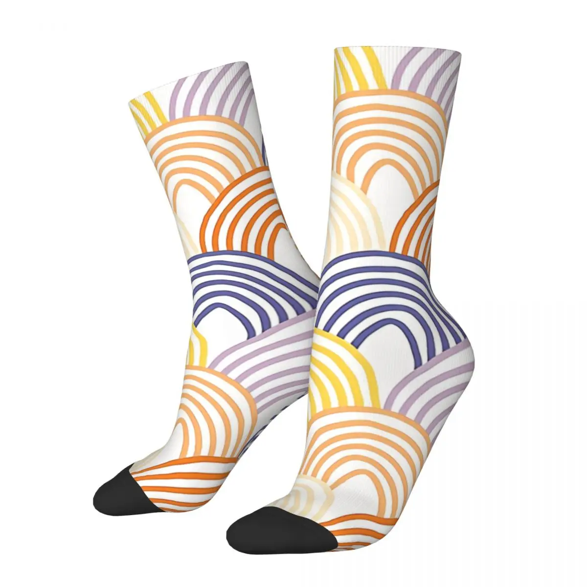

Retro Cute Multi Colored Hand Drawn Rainbow Scallop Stripes Men's Socks Unisex Hip Hop Seamless Printed Crazy Crew Sock Gift