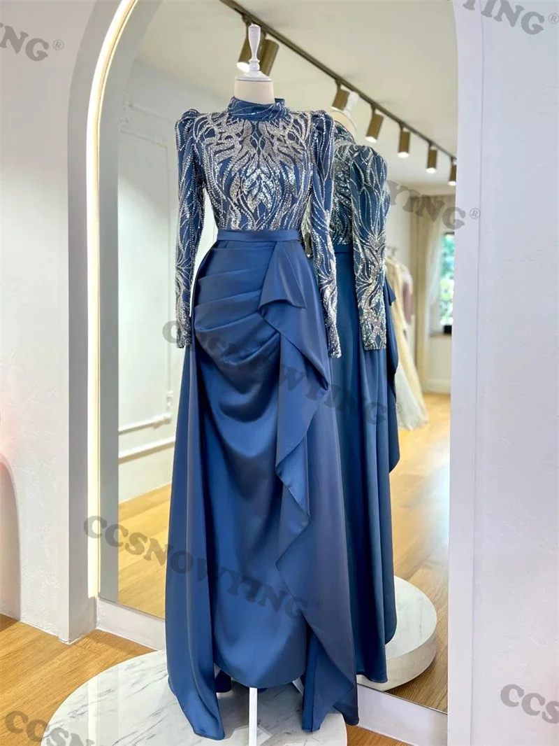 Tiered Exquisite Appliques Satin High Neck Long Sleeve Prom Dress Formal Occasion Dresses Arabic Dubai Kaftan
Tiered Exquisite Appliques Satin High Neck Long Sleeve Prom Dress Formal Occasion Dresses Arabic Dubai Kaftan