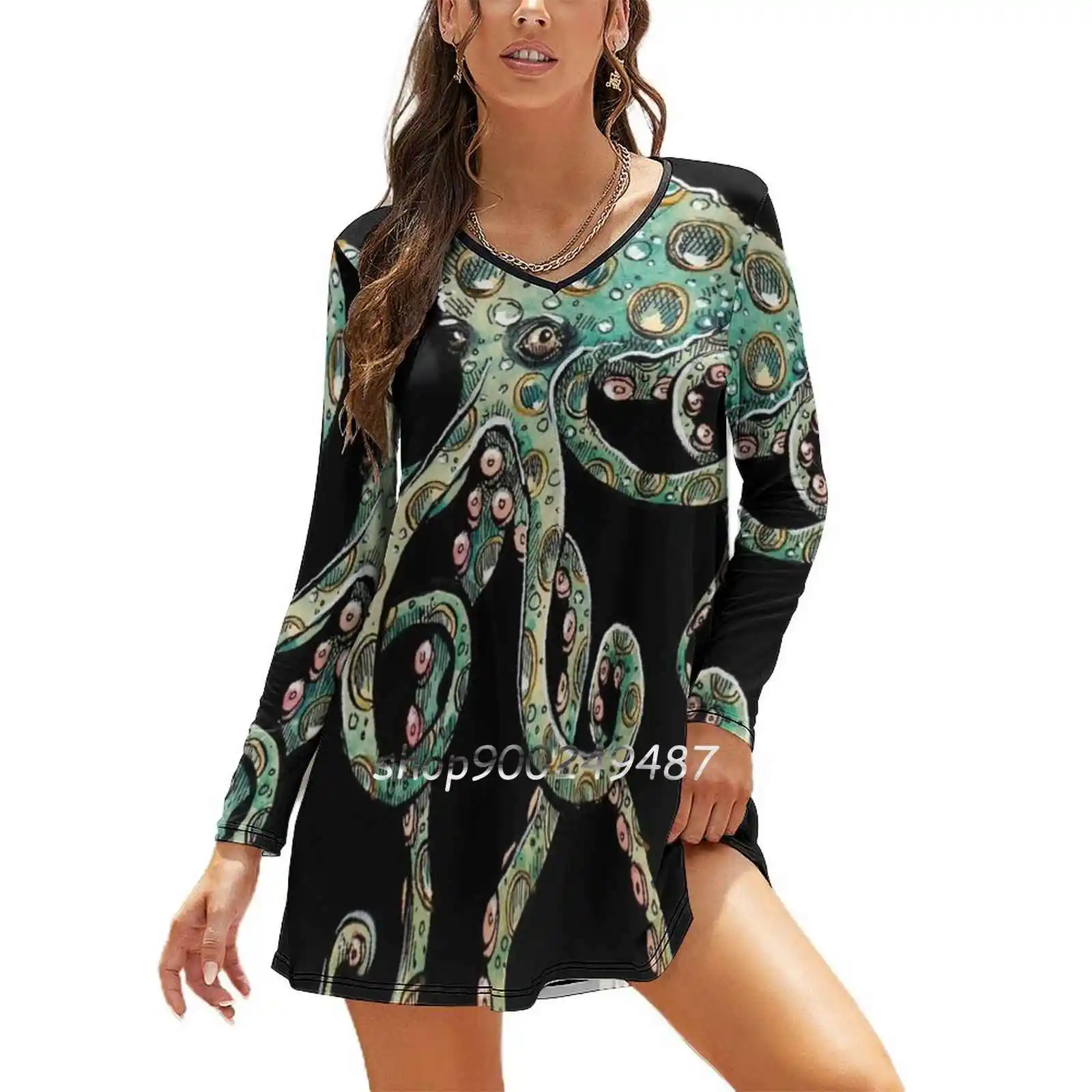 Octopus Slim Dress With Hollow Waist Autumn Winter Sexy V Neck Long Sleeve Dresses Octopus Tentacles Steampunk Watercolor
Octopus Slim Dress With Hollow Waist Autumn Winter Sexy V Neck Long Sleeve Dresses Octopus Tentacles Steampunk Watercolor