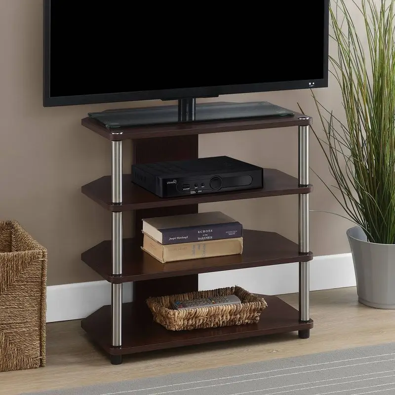 

Corner TV Stand for TVs up to 29 Inches - Espresso Efficient Corner Space Utilization