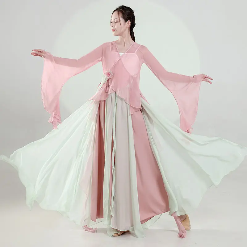 

Классический танцевальный костюм, постепенный костюм, сказочное Повседневное платье для тренировок, свободная бегущая марля, китайский танцевальный костюм для выступления, танцевальная одежда для оленя