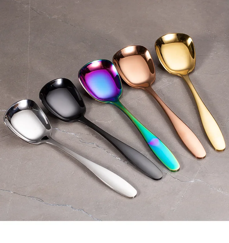 

New Stainless Steel Coffee Square Head Spoon Long Handle Tea Spoons Hot Drinking Flatware Thickened Dessert Spoons