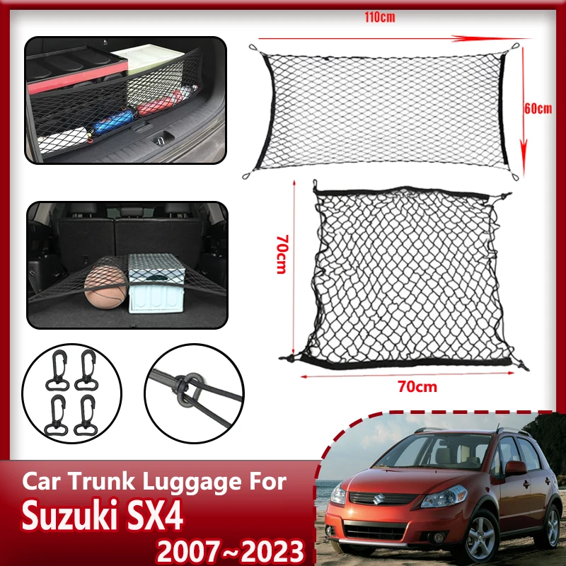 

Car Trunk Nets For Suzuki SX4 Fiat Sedici 2007~2023 Nylon Mesh Luggage Cargo Organizer Storage Bag Stretchable Car Accessories