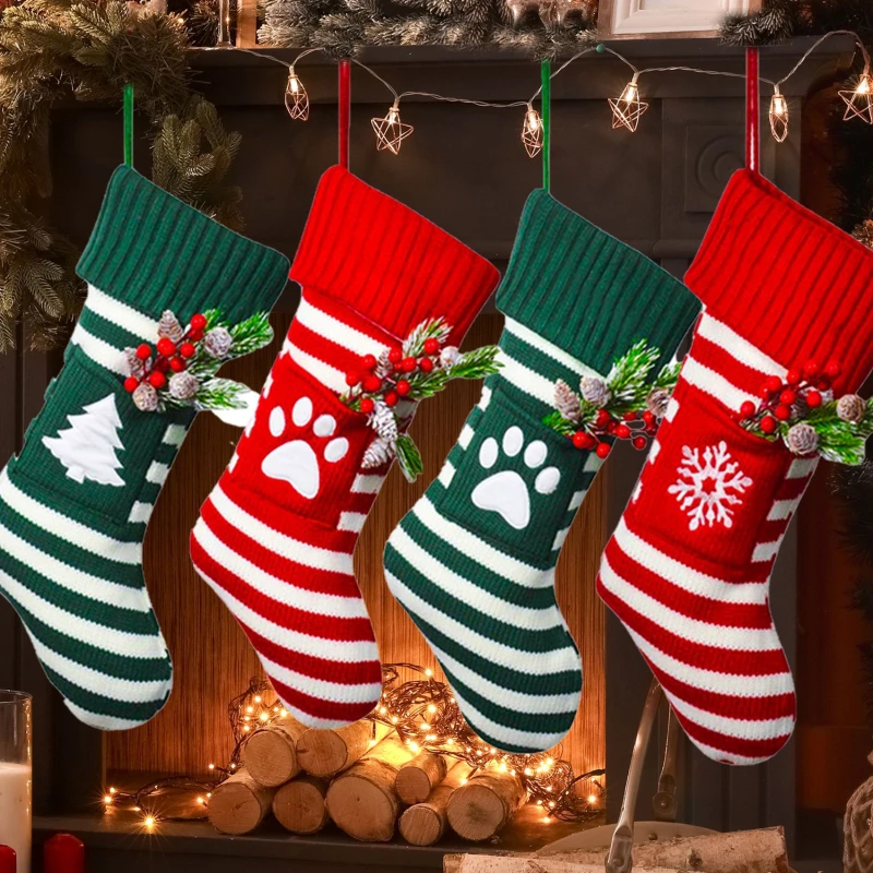 

Мягкие удобные рождественские чулки, праздничный дизайн снежинок, вязаные носки для рождественской елки, камина, украшение для перил
