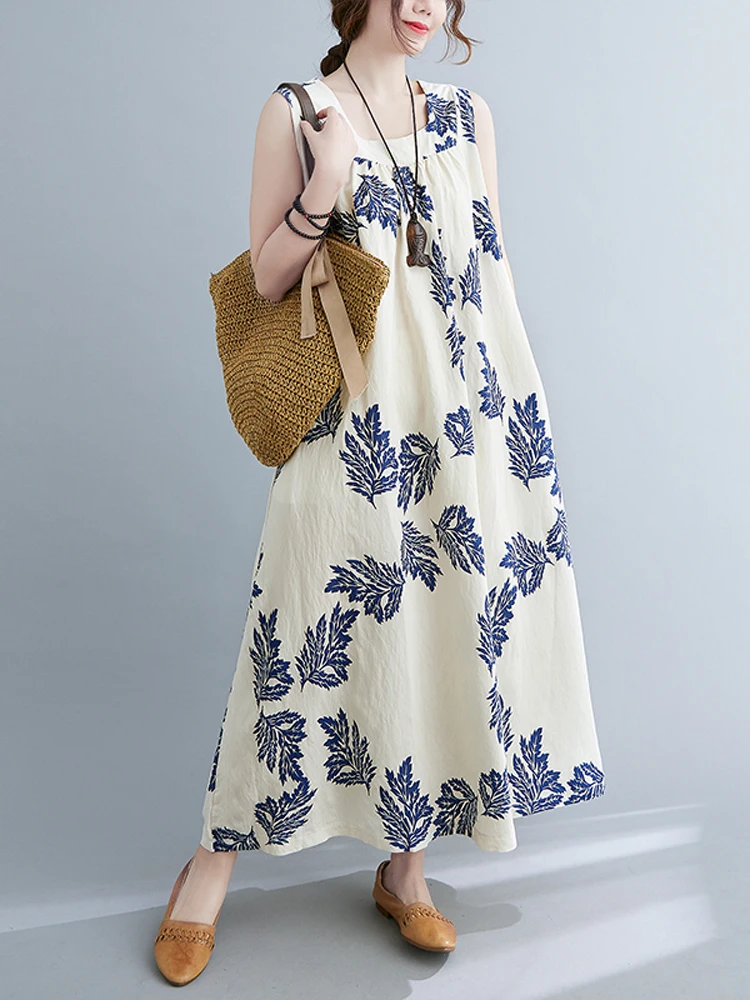 Женское офисное платье без рукавов NYFS, Длинное свободное платье из хлопка и льна с принтом толстых мм, лето 2023