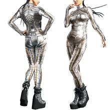 Women Sexy Mechanical CyberPunk Catsuit Zipper Jumpsuit 3D Bodysuit Halloween Game Party Costume Female Cosplay Zentai Outfit