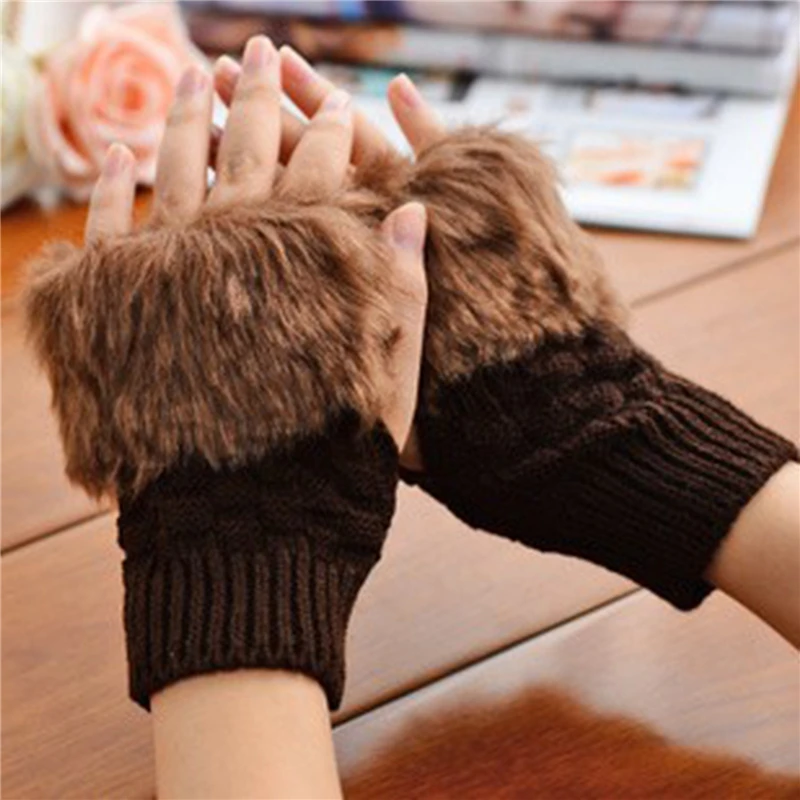 

High Quality Winter Women Gloves Sweet Plush Knitting Warm Fashion Short Mitten Fingerless Half Finger Glove For Female