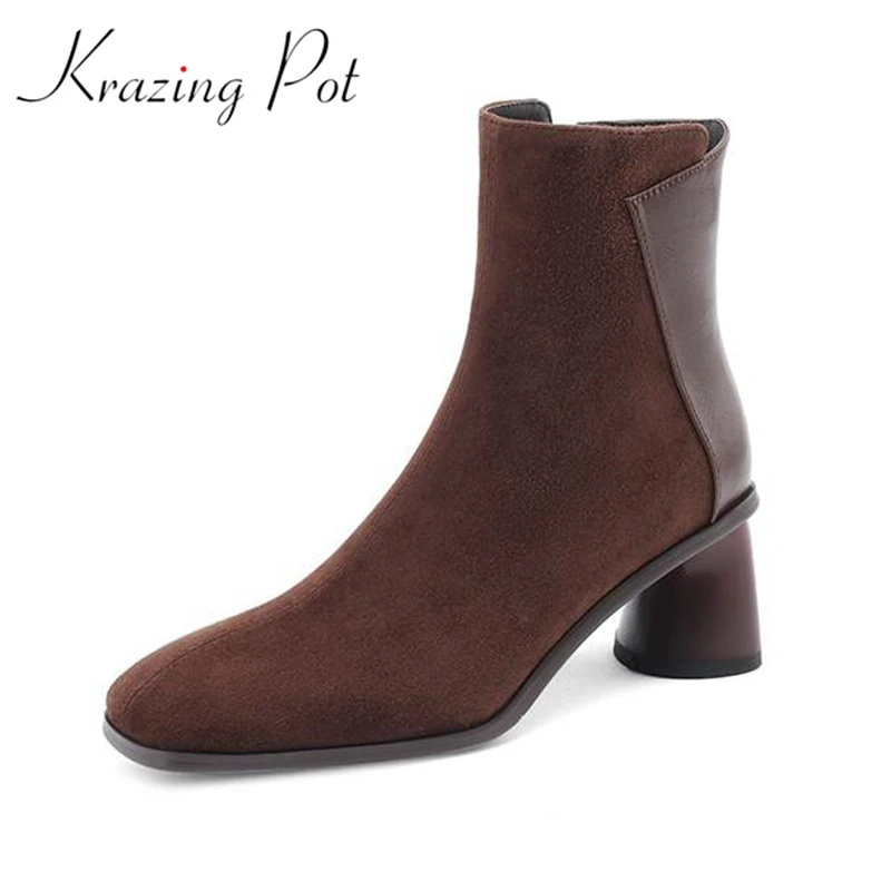Krazing Pot Sheep Suede Square Toe Round Thick Heels Winter Keep Warm Modern Boots Zipper Business Casual Nightclub Ankle Boots
Krazing Pot Sheep Suede Square Toe Round Thick Heels Winter Keep Warm Modern Boots Zipper Business Casual Nightclub Ankle Boots
