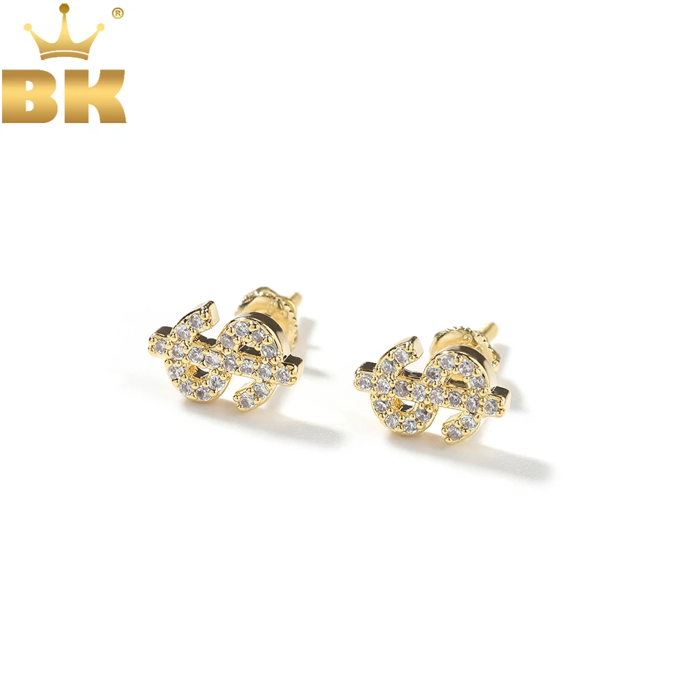 

TBTK Dollar Sign Stud Earrings Iced Out 5A+ Cubic Zirconia Luxury Earring Hiphop Jewelry For Women Party Gift