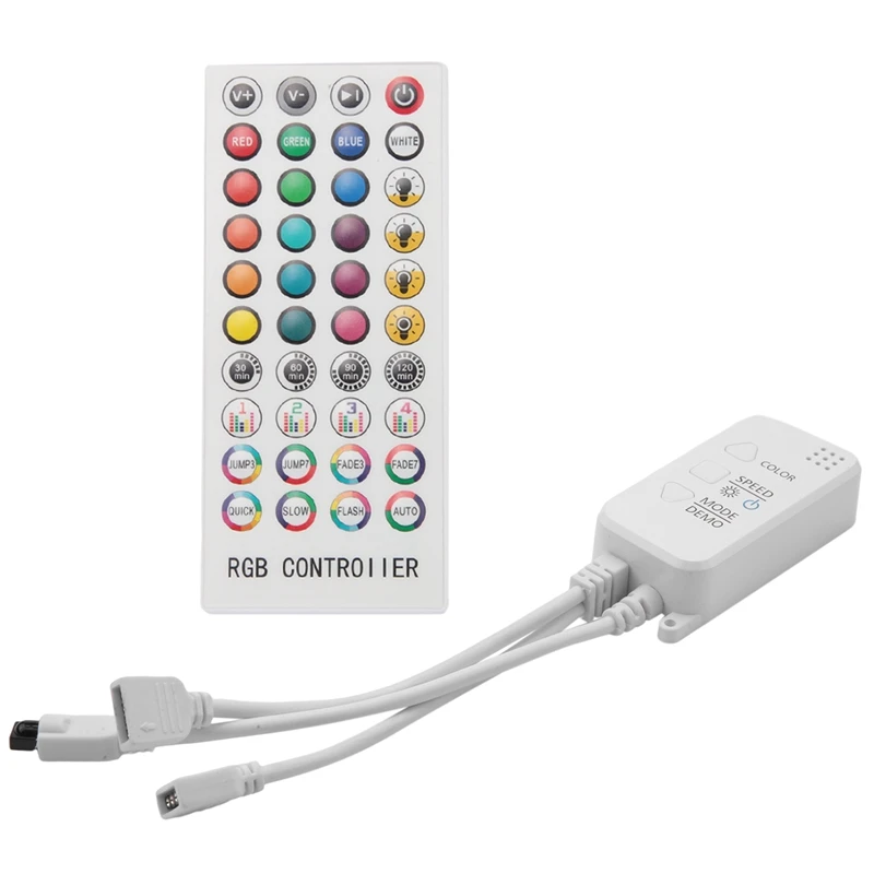 Музыкальный Bluetooth-контроллер RGB, контроллер постоянного тока с 40 кнопками, ИК-пульт дистанционного управления для светодиодных лент RGB 2835 5050
Музыкальный Bluetooth-контроллер RGB, контроллер постоянного тока с 40 кнопками, ИК-пульт дистанционного управления для светодиодных лент RGB 2835 5050