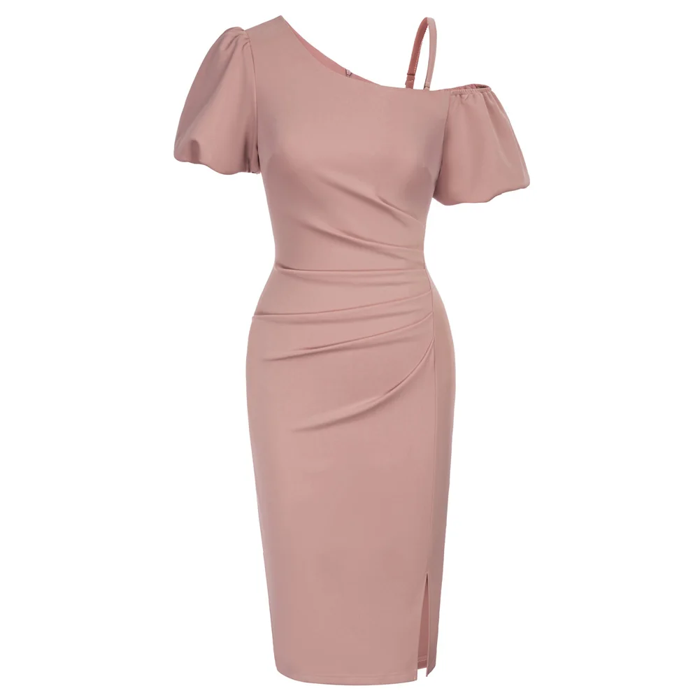 BP Women 50s Vintage One Shoulder Dress Front Slit Knee Length Ruched Bodycon Dress Elegant Short Sleeve Lady Party Dresses A30
BP Women 50s Vintage One Shoulder Dress Front Slit Knee Length Ruched Bodycon Dress Elegant Short Sleeve Lady Party Dresses A30