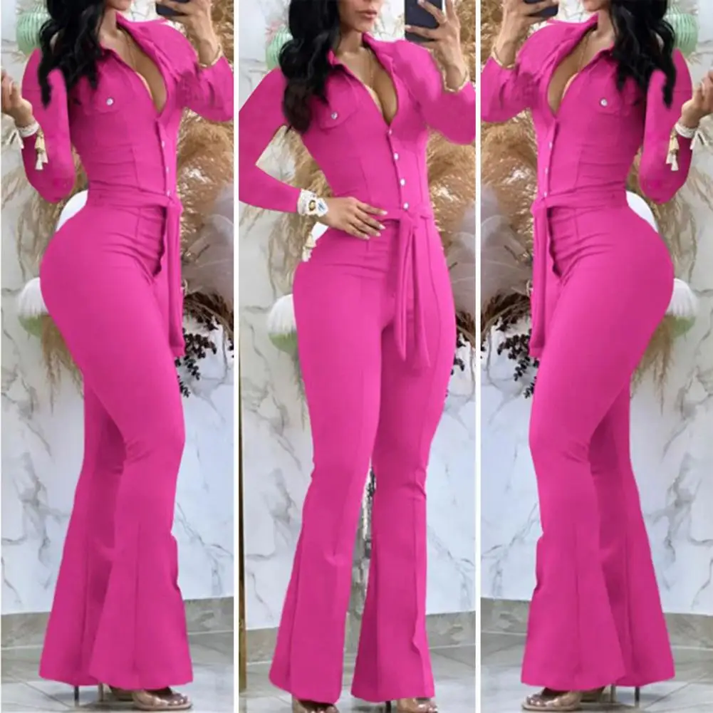 Slim Fit Jumpsuit Elegant Women's High Waist Jumpsuit Flared Cuff Slim Fit Belted Solid Color for Fall Spring Fashion Lady
Slim Fit Jumpsuit Elegant Women's High Waist Jumpsuit Flared Cuff Slim Fit Belted Solid Color for Fall Spring Fashion Lady