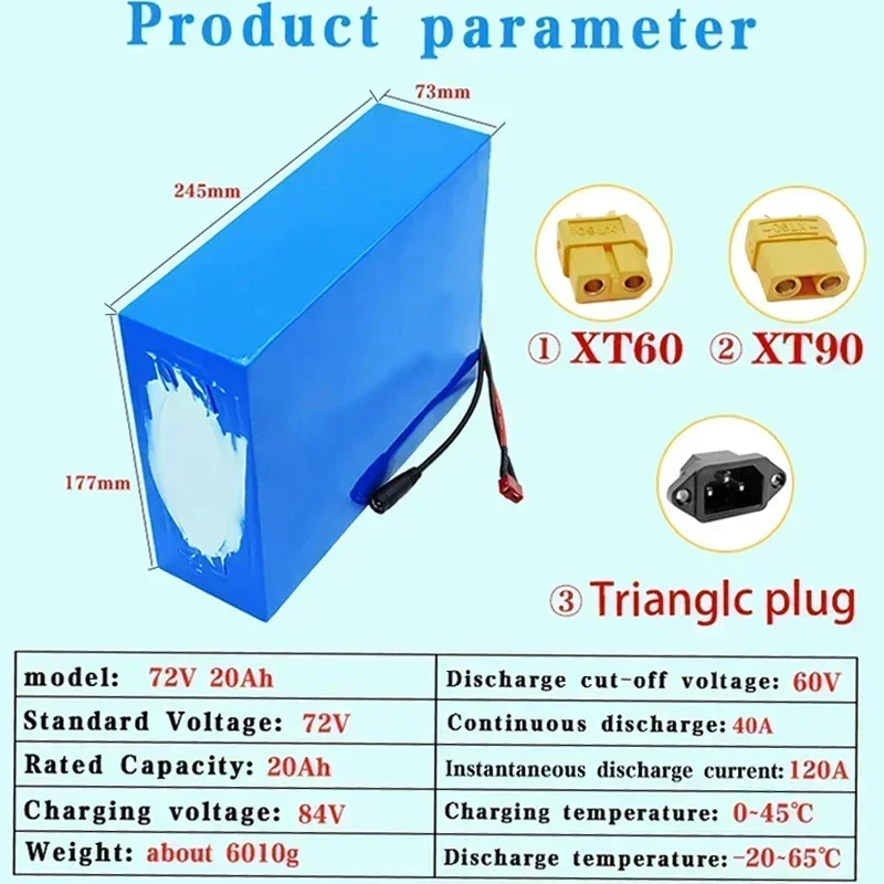 New 72V 20Ah 21700 lithium battery pack 20S4P 84V electric bicycle scooter motorcycle BMS 3000W high power battery + 5A charger
New 72V 20Ah 21700 lithium battery pack 20S4P 84V electric bicycle scooter motorcycle BMS 3000W high power battery + 5A charger