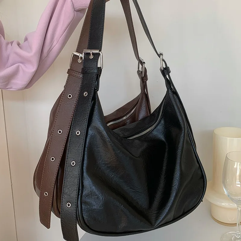 

Винтажная женская сумка-тоут MBTI, эстетичная вместительная модная сумка через плечо в Корейском стиле 2024, элегантная повседневная сумка из искусственной кожи