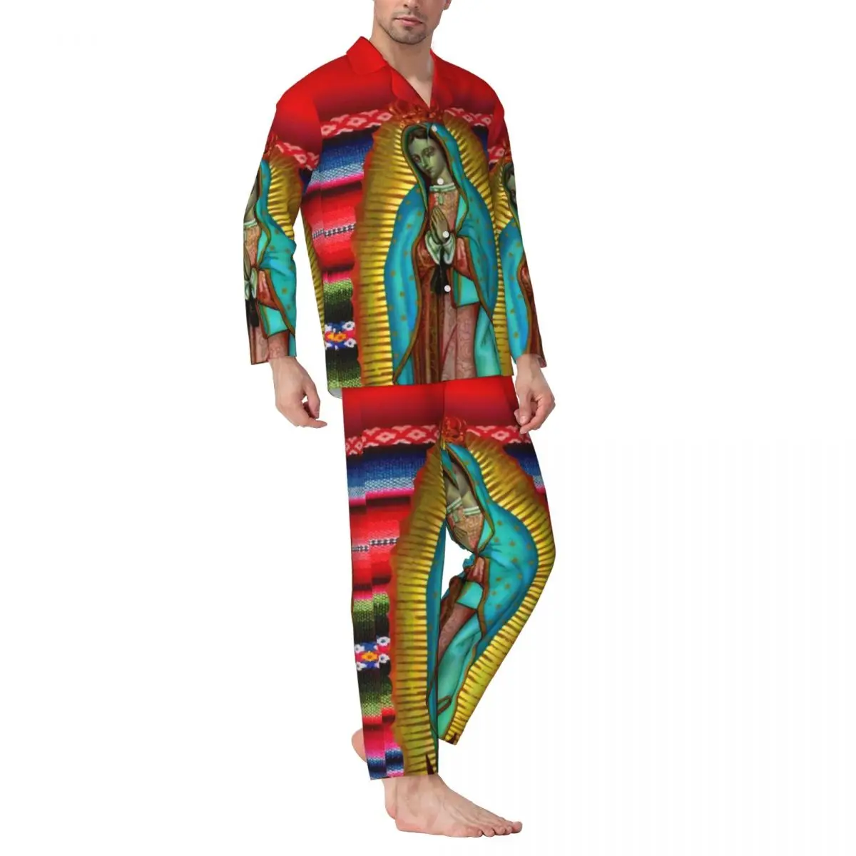 Pajamas Men Virgin Mary Daily Sleepwear Our Lady of Guadalupe 2 Piece Loose Pajama Set Long Sleeve Romantic Oversized Home Suit
Pajamas Men Virgin Mary Daily Sleepwear Our Lady of Guadalupe 2 Piece Loose Pajama Set Long Sleeve Romantic Oversized Home Suit