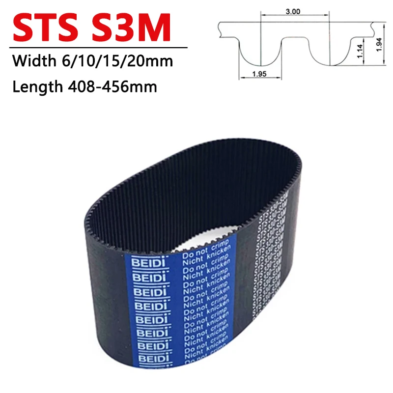 1pcs STS S3M Timing Belt 408/420/423/432/435/438/444/447/450/453/456mm Width 6 10 15 20mm Rubber Closed Loop Synchronous Belt
1pcs STS S3M Timing Belt 408/420/423/432/435/438/444/447/450/453/456mm Width 6 10 15 20mm Rubber Closed Loop Synchronous Belt