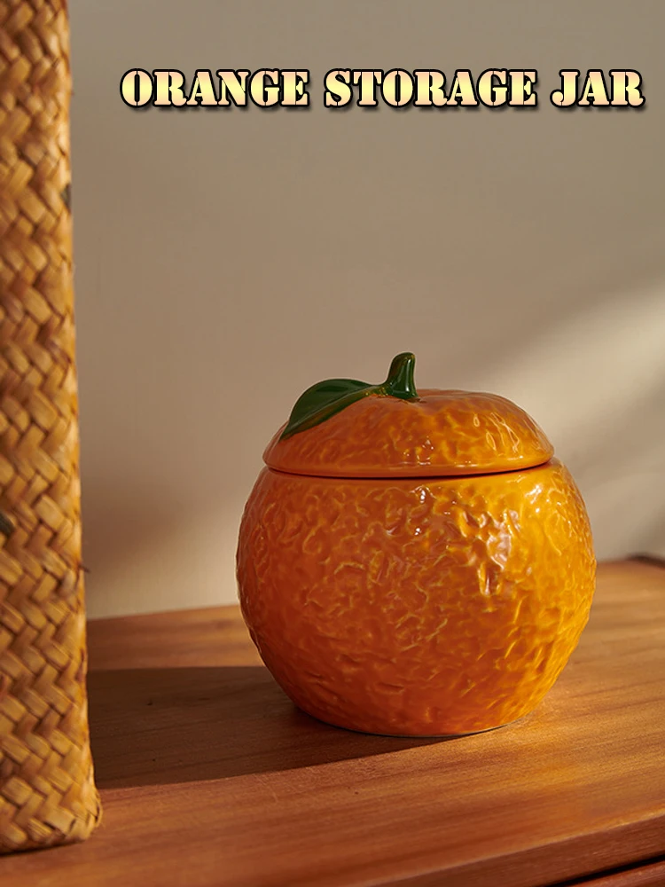 

Ahunderjiaz-Retro Ceramic Orange Storage Jar, Creative Ornaments, Decoration Crafts, Photography Props, Home Storage & Organizat