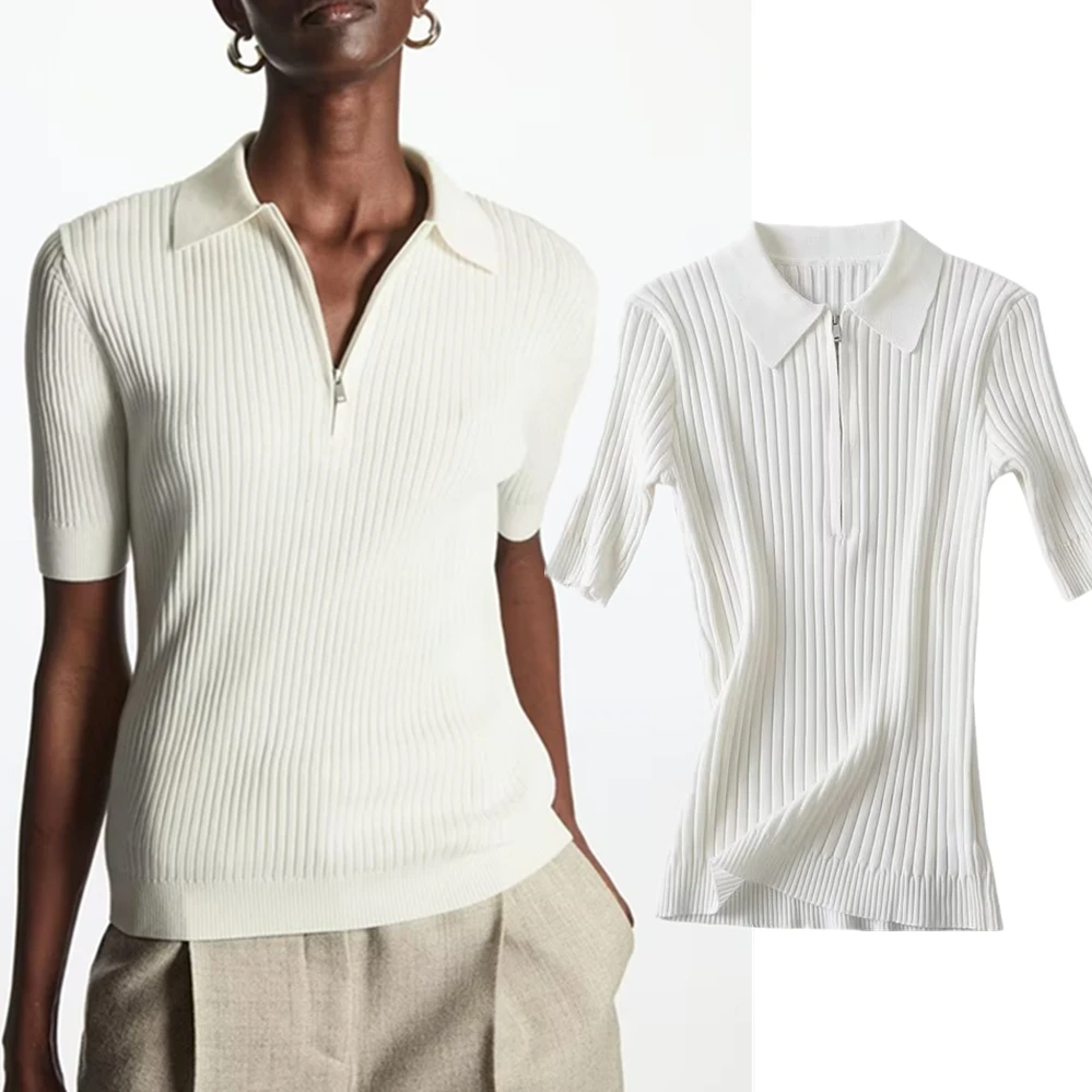 Jenny&Dave Fashion Office Ladies Ribbed T-shirt Slim Tops Women 2023 Summer British Polo Collar Zipper
Jenny&Dave Fashion Office Ladies Ribbed T-shirt Slim Tops Women 2023 Summer British Polo Collar Zipper