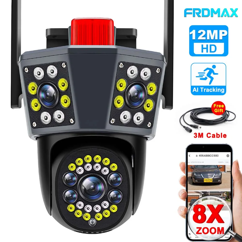 12MP 6K WiFi Camera Three Lens 8X Zoom Outdoor PTZ Security Camera Auto Tracking Wireless CCTV Camera Wifi Surveillance Cameras
12MP 6K WiFi Camera Three Lens 8X Zoom Outdoor PTZ Security Camera Auto Tracking Wireless CCTV Camera Wifi Surveillance Cameras