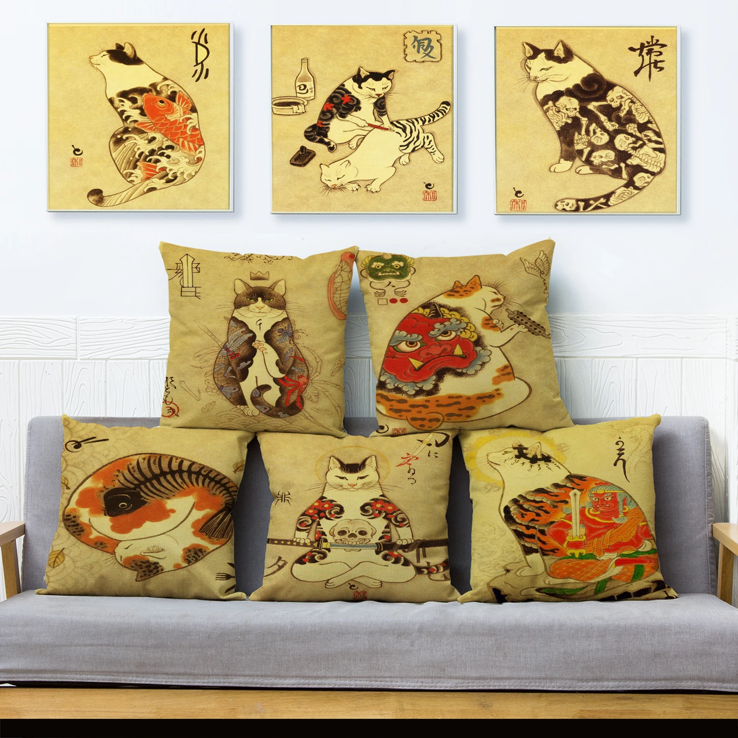 Vintage Japanese Samurai Cat Tattoo Cushion Cover Decor Retro Animal Pillowcase for Sofa Home Car Polyester Pillow case 45x45cm
Vintage Japanese Samurai Cat Tattoo Cushion Cover Decor Retro Animal Pillowcase for Sofa Home Car Polyester Pillow case 45x45cm