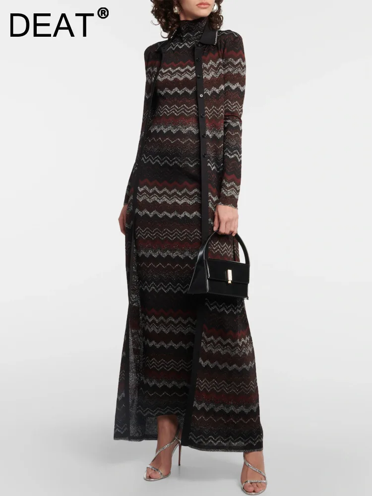 DEAT 2024 Spring New Wave Pattern Knitted Dress Women High Quality Retro Polo Neck Single Breasted Long Dresses Female 15KB6066
DEAT 2024 Spring New Wave Pattern Knitted Dress Women High Quality Retro Polo Neck Single Breasted Long Dresses Female 15KB6066