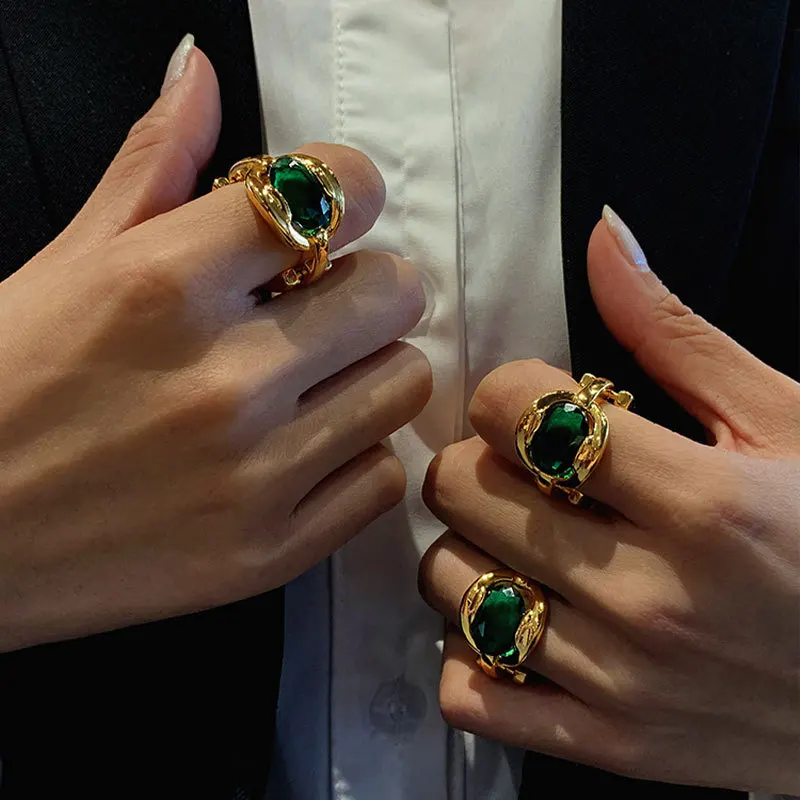 Bilandi – bague géométrique pour femmes, bijoux tendance, vert exagéré, cristal brillant de haute qualité, cadeaux, nouvelle tendance 2022 4
