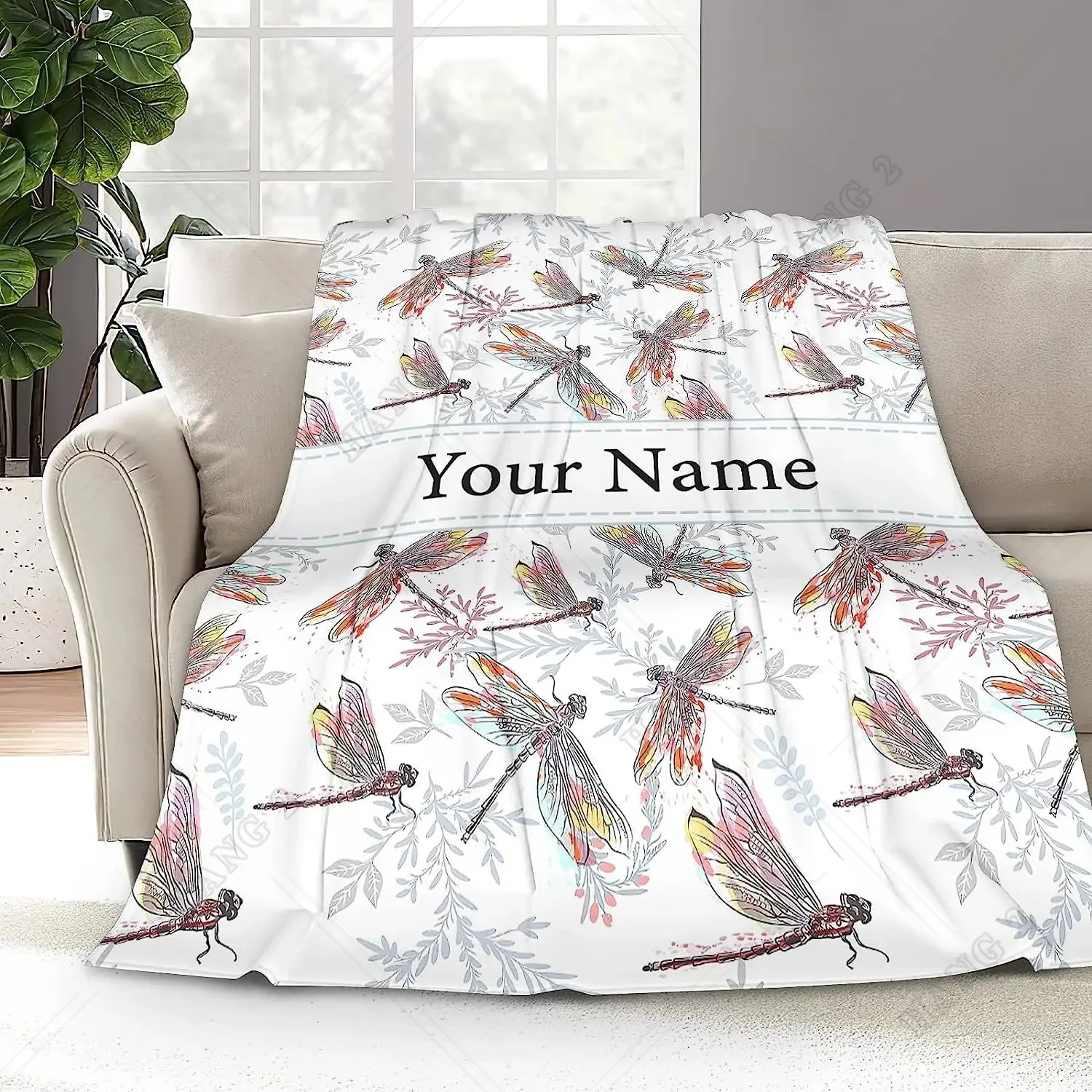

Dragonfly Blanket, Personalized Name Blankets for Girls Daughter, Soft Cozy Dragonfly Flannel Blankets for Couch Sofa