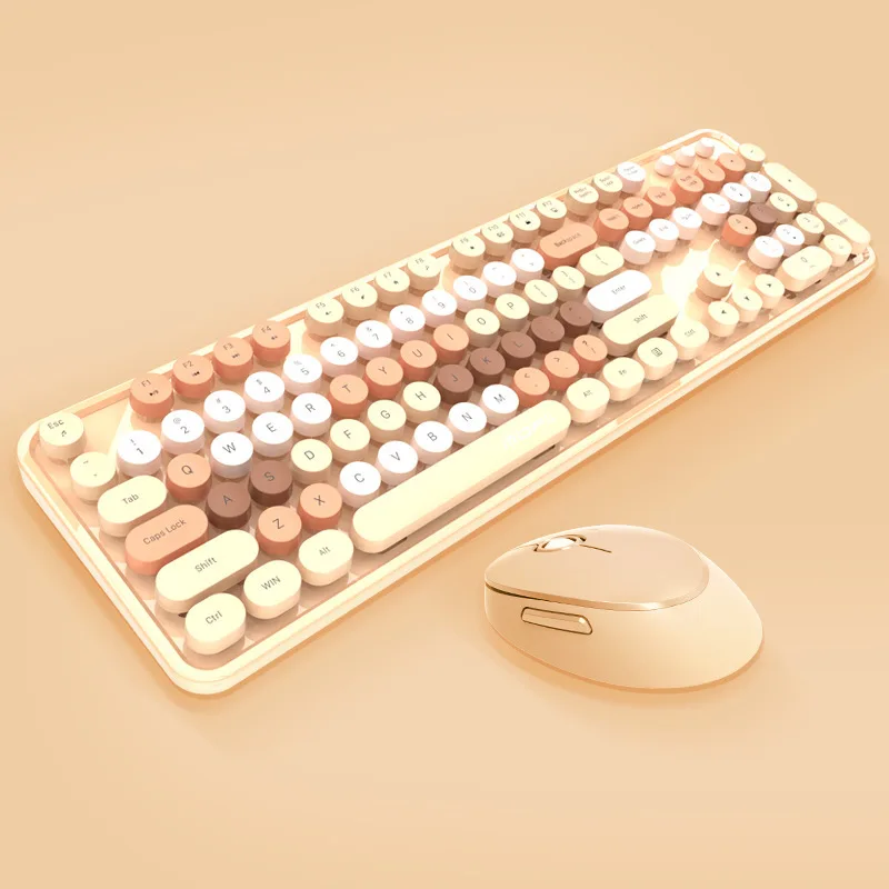 

New Cute 2.4G Wireless Keyboard Set Mixed Candy Color Roud Keycap Keyboard and Mouse Comb for Laptop Notebook PC Girls Gift