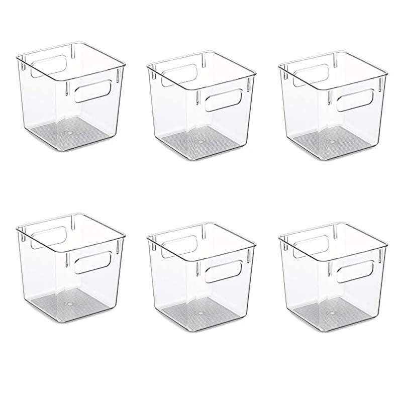 

AT35 Plastic Stackable Kitchen Pantry Cabinet, Refrigerator Or Freezer Food Storage Bins With Handles - 6 Pack - Clear