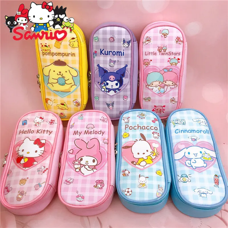 

MINISO Melody Kuromi Hello Kitty Cinnamoroll Pochacco Cartoon Zipper PU Stationery Box Student Pencil Bag Cosmetics Storage Bag