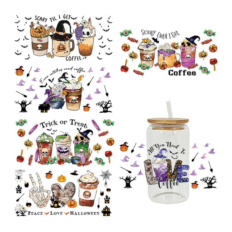 Переводная наклейка UV DTF для Хэллоуина для 16 унций Libbey, наклейка на бутылки для очков D3055 
Переводная наклейка UV DTF для Хэллоуина для 16 унций Libbey, наклейка на бутылки для очков D3055