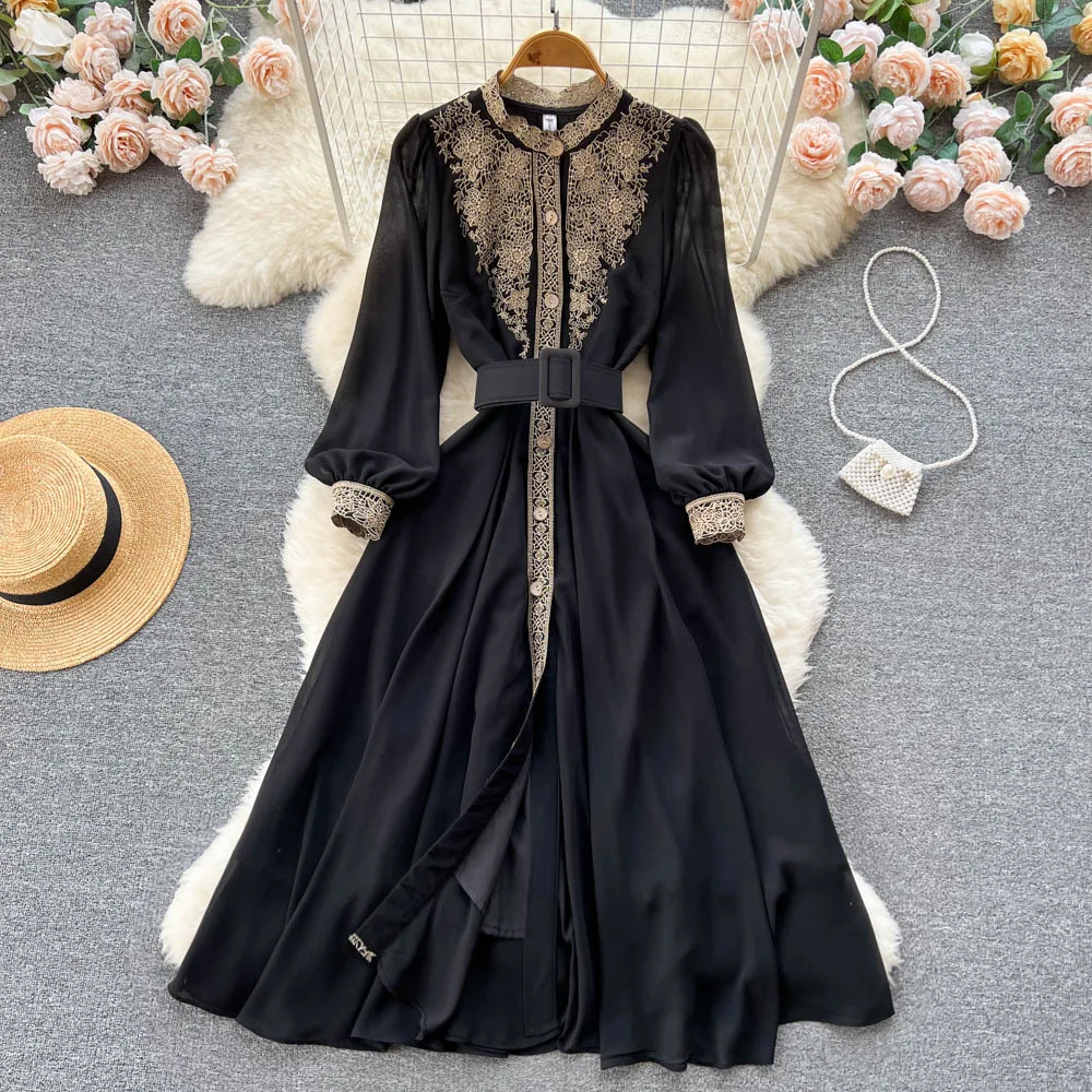 Women Solid Lace Dress Full Sleeve Round Neck Long Skirts Belt Single Breasted Dresses Elegant Office Ladies Vintage Autumn
Women Solid Lace Dress Full Sleeve Round Neck Long Skirts Belt Single Breasted Dresses Elegant Office Ladies Vintage Autumn