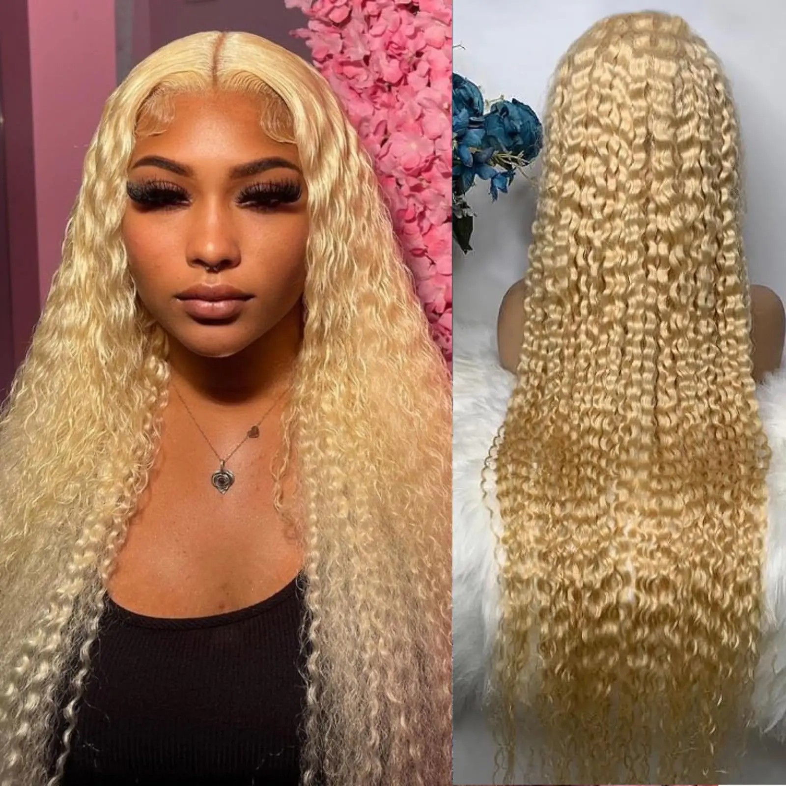 

613 Lace Wig Human Hair 13x6 180% Density Deep Wave Blonde Pre Plucked Bleached Knots Lace Front Wig with Baby Hair for Women