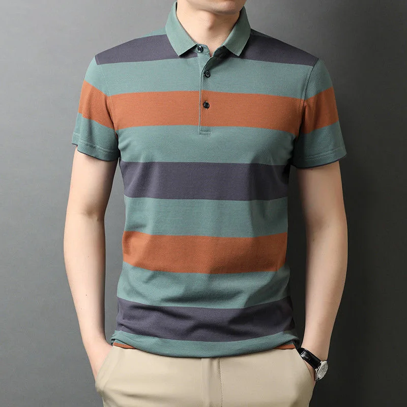 Summer New Short Sleeve Polo Men's Stripe Business Casual Comfortable Breathable Loose Fit Male Clothing Fashion Pullover
Summer New Short Sleeve Polo Men's Stripe Business Casual Comfortable Breathable Loose Fit Male Clothing Fashion Pullover