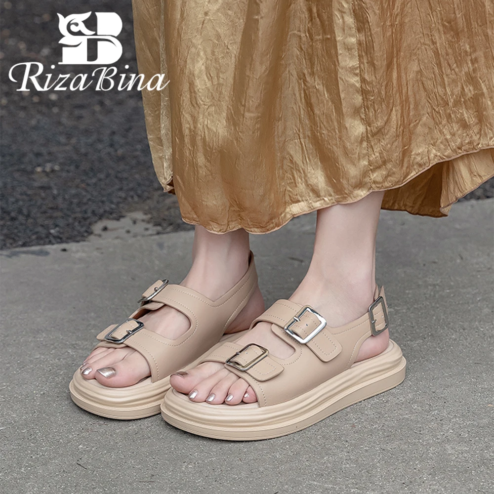 

Босоножки для отдыха RIZABINA, женские босоножки из натуральной кожи с двумя ремешками, Повседневная летняя пляжная обувь ручной работы, размеры 36-40