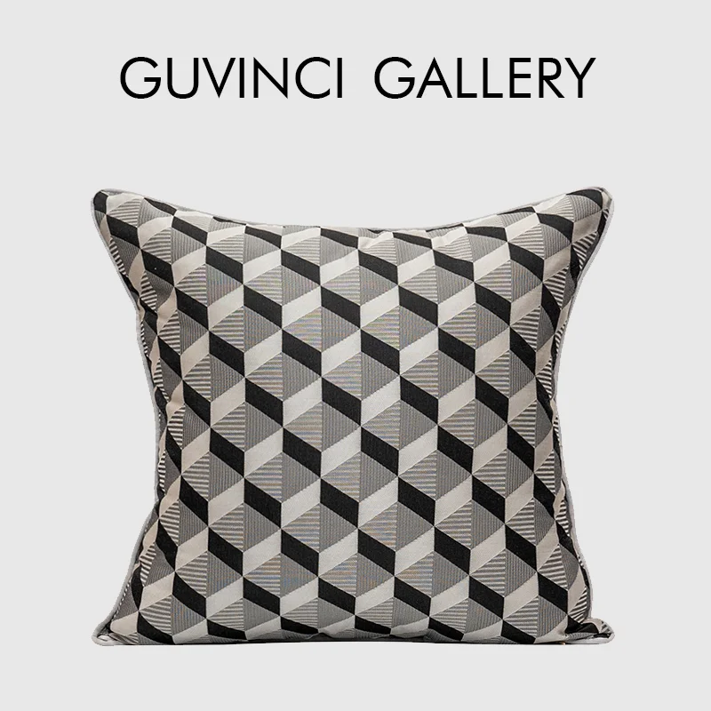 

GUVINCI Modern Geometry Art House Decor Throw Pillow Cushion Cover Dimensional Jacquard Square Accent Pillowcase 45x45cm