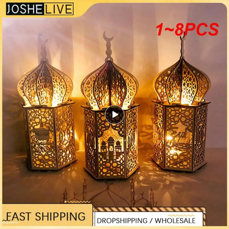 

1~8PCS Moon Star Wooden Ornaments LED Light Ramadan EID Mubarak Decoration For Home Islam Muslim Decor AL Adha Ramadan Kareem