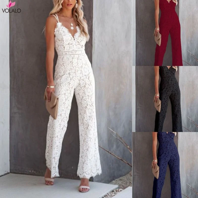 

Elegant Formal Sheer Black Lace Jumpsuit Womens Overalls Sexy Mesh Patchwork Romper Loose Long Trousers Female Wide Leg Jumpsuit