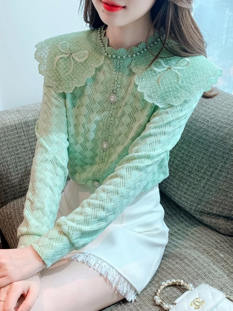 European Fashion Long Sleeve Green Lace Shirt Women's Clothing Autumn Undershirt 2023 New Design Sense Niche Blouses and Tops
European Fashion Long Sleeve Green Lace Shirt Women's Clothing Autumn Undershirt 2023 New Design Sense Niche Blouses and Tops