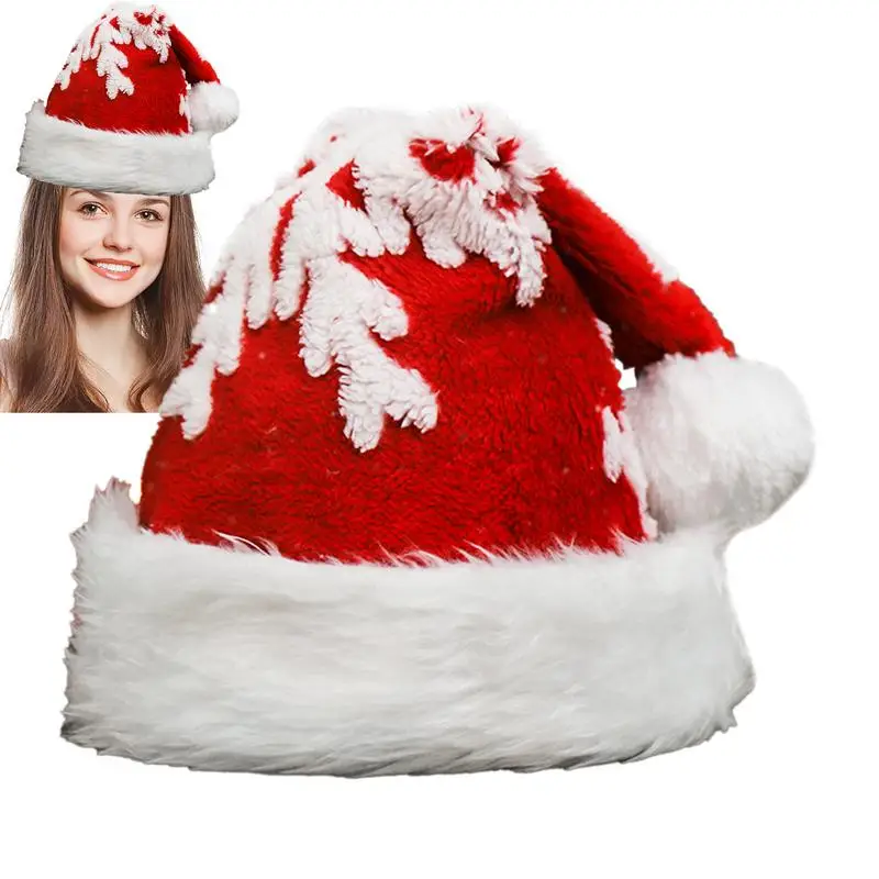 

Snowflake Santa Hat Reusable Fluffy Plush Christmas Hat Thickened Soft Comfortable Warm Hat For Children Adults Party Supplies