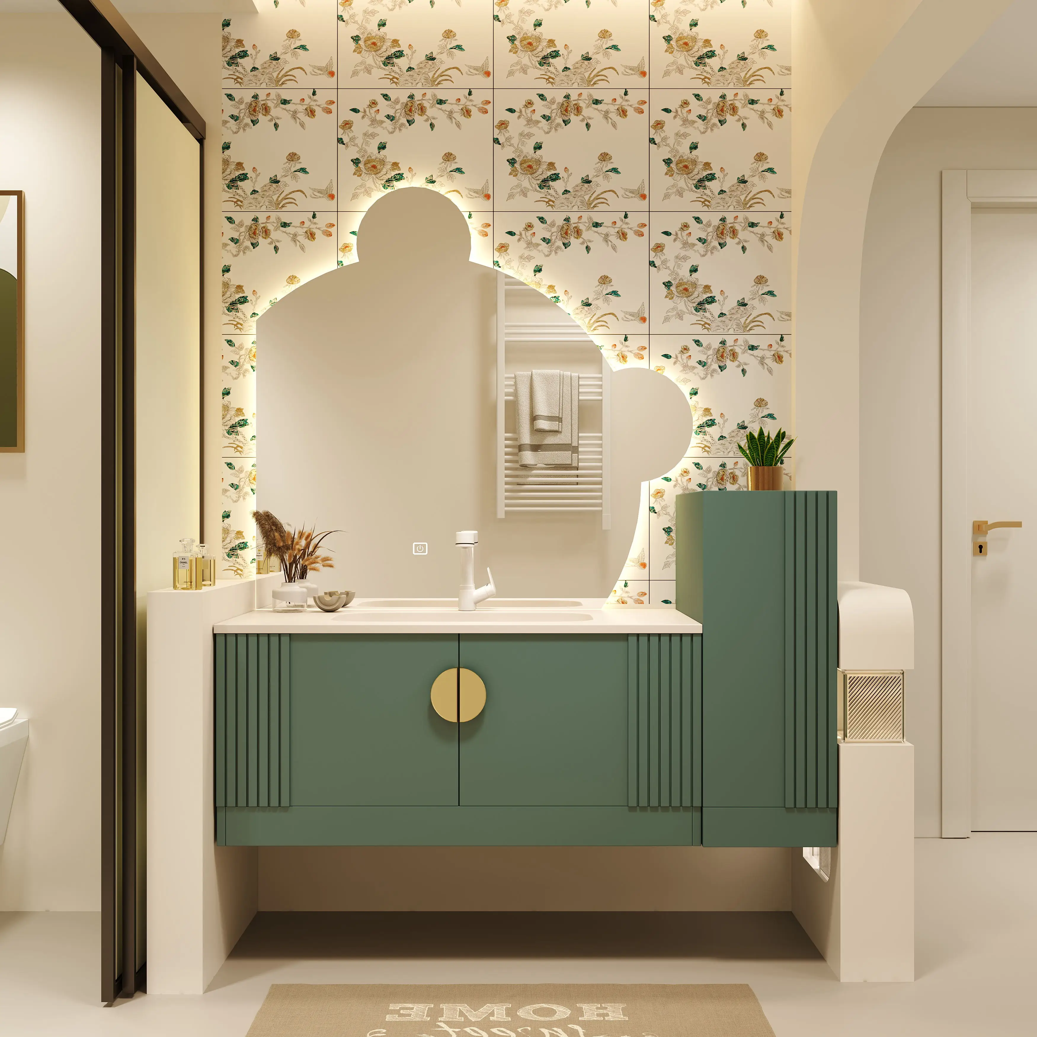 

Light Luxury Stone Plate Solid Wood Green Bathroom Cabinet Combination Modern Seamless Washstand Hand Washing Washbasin