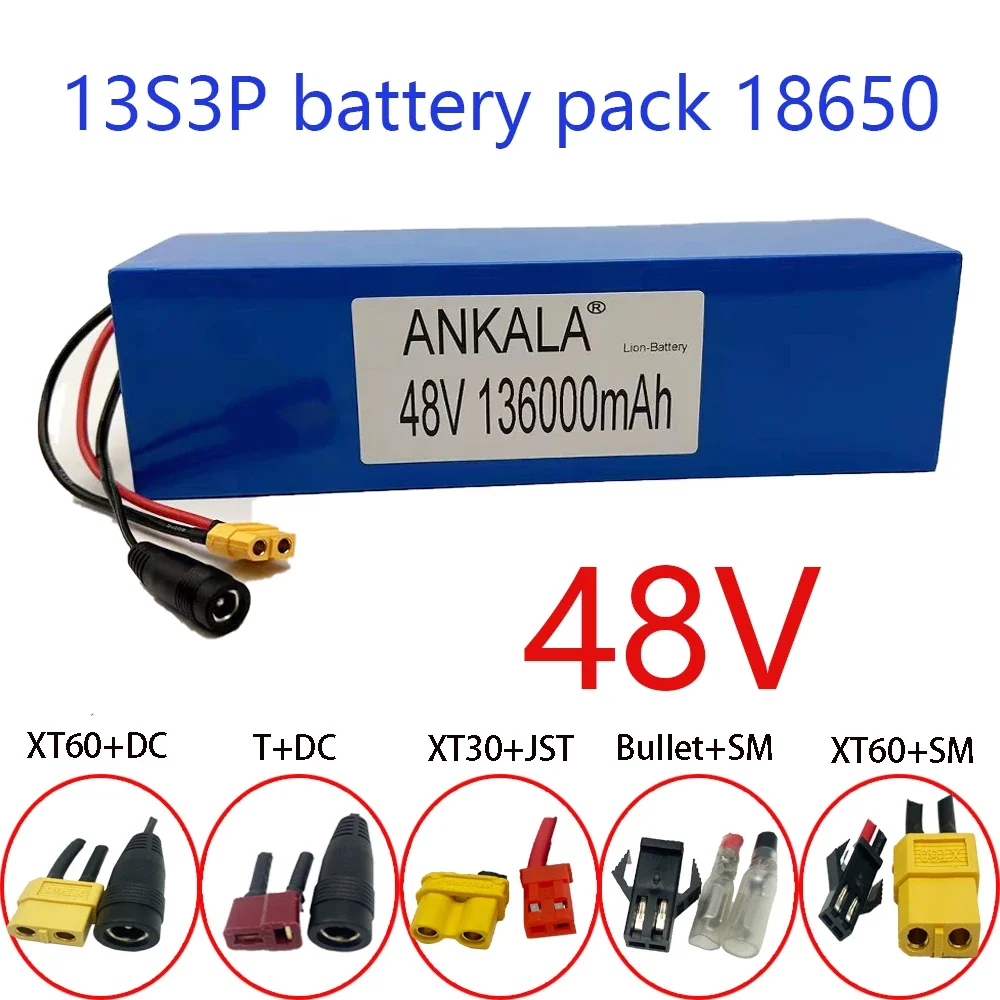 New 48V Battery 13s3p 136000mAh Battery Pack 1000W High Power Battery Ebike Electric Bicycle with Xt60 Plug
New 48V Battery 13s3p 136000mAh Battery Pack 1000W High Power Battery Ebike Electric Bicycle with Xt60 Plug