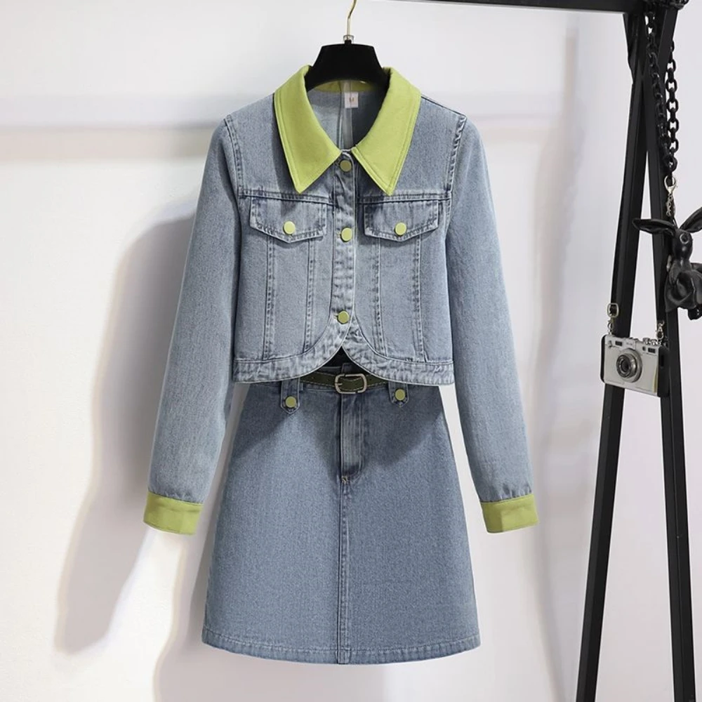 2023 Temperament Office Lady New Fashion Two Pieces Set Patchwork Polo-neck Denim Jacket High Waist Mini Jean Skirt Plus Size
2023 Temperament Office Lady New Fashion Two Pieces Set Patchwork Polo-neck Denim Jacket High Waist Mini Jean Skirt Plus Size