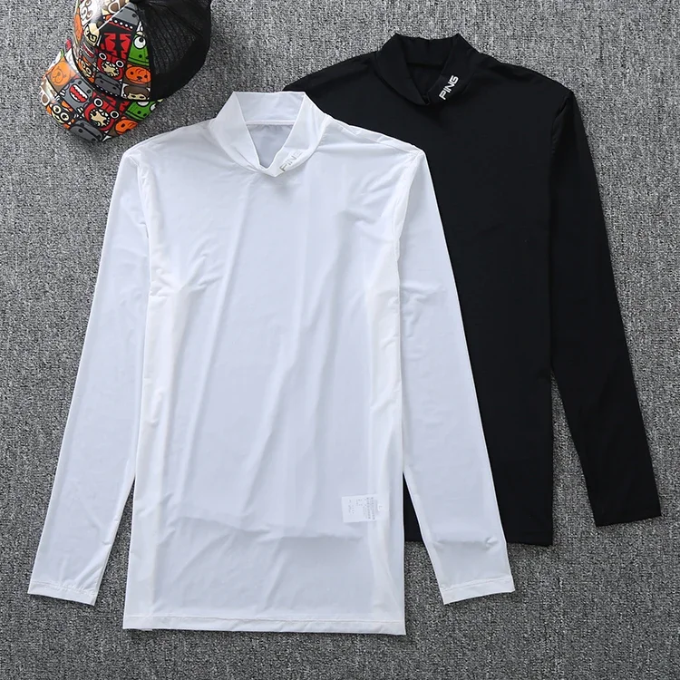 

Golf T-shirt with Turtleneck for Men, Thin Ice Silk Render, Long Sleeve Coat of Cultivate One's Morality, Summer