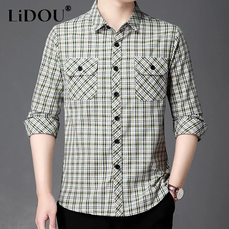 Spring Autumn New Plaid Fashion Long Sleeve Shirt Man High Street Casual Loose Button Cardigan Korean Style Office Pockets Tops
Spring Autumn New Plaid Fashion Long Sleeve Shirt Man High Street Casual Loose Button Cardigan Korean Style Office Pockets Tops