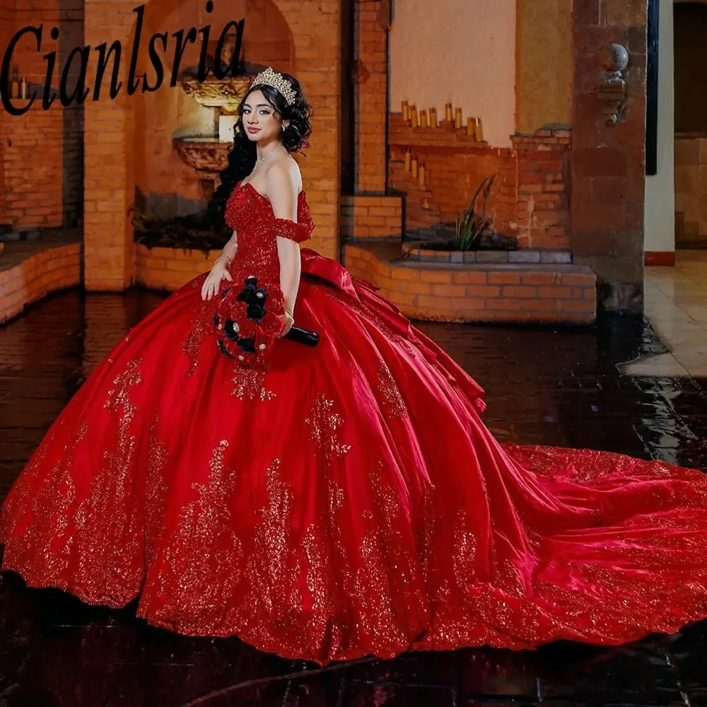 Red Sparkly Sequined Appliques Quinceanera Dresses Ball Gown Off The Shoulder Bow Princess for Sweet 15 Birthday Party
Red Sparkly Sequined Appliques Quinceanera Dresses Ball Gown Off The Shoulder Bow Princess for Sweet 15 Birthday Party