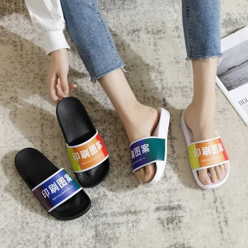 

M257 Cross-border foreign trade slippers pattern LOGO summer sandals and slippers home female drag plastic home slippers male ma