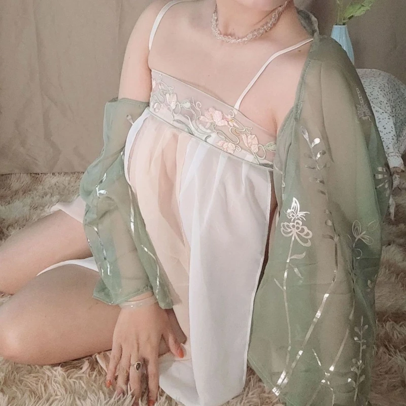 

Green Hanfu Fairy Dress Roleplay Princess Ancient Costumes Sexy Lingerie Retro Women Chinese Nightdress Temptation Sling Pajamas